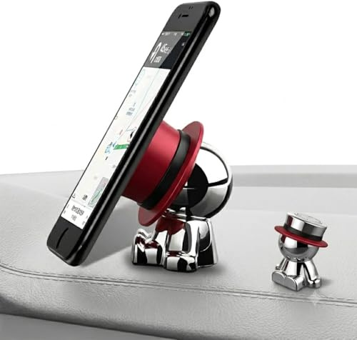 aokway Magnet Handyhalterung Auto – Lustige Mad Hatter Figur KFZ Handyhalter, 360° drehbar, Armaturenbrett Deko, kompatibel mit iPhone Samsung und Allen Smartphones, Geschenk für Autofahrer (Rot)