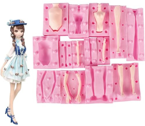 Erhumama Moldes 3D para Cuerpo de Muñeca, 7 Paquetes de Silicona para Jabón y Arcilla, Suministros de Decoración de Pasteles, Herramientas de Horneado para Cuerpo Humano, Rosa