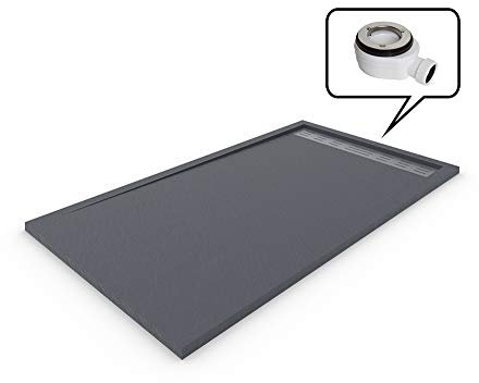DUCHA-ES Plato Resina con Marco. Textura Pizarra Antideslizante. Carga Mineral.70X140CM Gris Grafito RAL: 7015