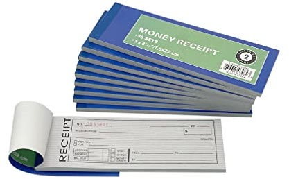 Cotton Fly 10 Pack Pre-Numbered Money and Rent Receipt Book, 2-Part Carbonless Duplicate Cash Invoice Book, 50 Sets per Book, 8.5 x 2.75 Inches