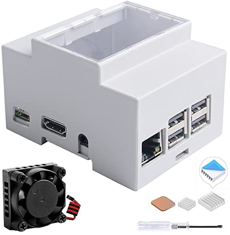 GeeekPi Gehäuse für Raspberry Pi 3 Model B+, DIN Rail ABS Gehäuse mit Lüfter & Kühlkörper für Raspberry Pi 3B / 3B+, Modular Box für Electrical Panels