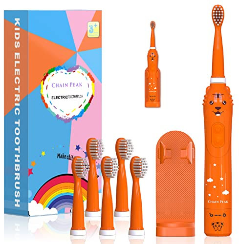 Kids Sonic Electric Toothbrush, Rechargeable Toothbrush for Children, Toothbrush for Toddlers Boys Girls Age 3-12 with 30s Reminder, 2 Mins Timer, 6 Modes, 6 Brush Heads, Wall-Mounted Holder
