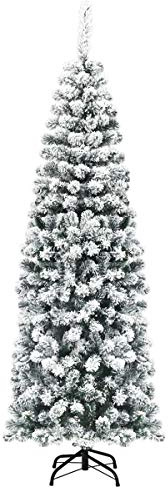 COSTWAY 180cm Árbol de Navidad Artificial Nevado, Agujas de PVC de 500 Puntas, Árbol de Navidad Slim/Estrecho, Soporte de Metal, y Decorativa Nieve para Hogar Oficina Fiesta (180 cm)