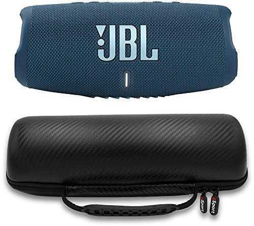 JBL Charge 5 Enceinte portable étanche avec Powerbank intégré et étui en fibre de carbone gSport (bleu)