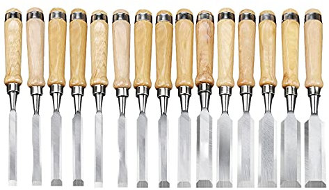 Cinceles para madera Juegos de formones 15 piezas cinceles para madera de acero al cromo vanadio para tallar madera carpintería esculpir enmarcar madera tornear retocar muebles