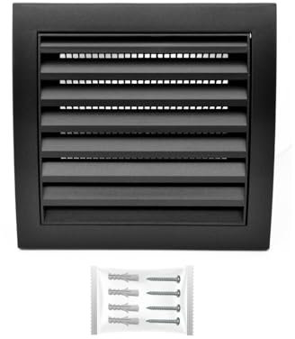 H&C VENT Lüftungsgitter eckig 190x190mm mit Insektenschutz (schwarz) - Kunststoff Wetterschutzgitter zur Dunstabzug Abdeckung außen - Belüftungsgitter Abzug, Garage, Tür, Kühlschrank