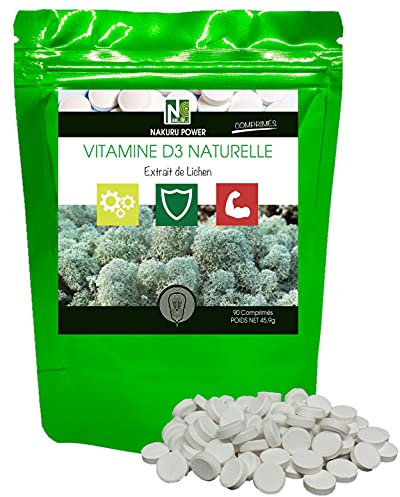 NAKURU | Vitamine D3 Naturelle 2000 UI | Extrait de Lichen | Gamme Power | Fabriqué en France | (90 Comprimés de 510mg / Poids Net: 45,9g)