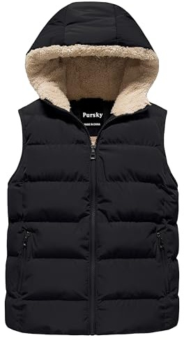 Pursky Girl's and Toddlers' Waterproof Ski Snow Vest Hooded Fleece Lined Windproof Winter Sleeveless Jacket Black 14-16