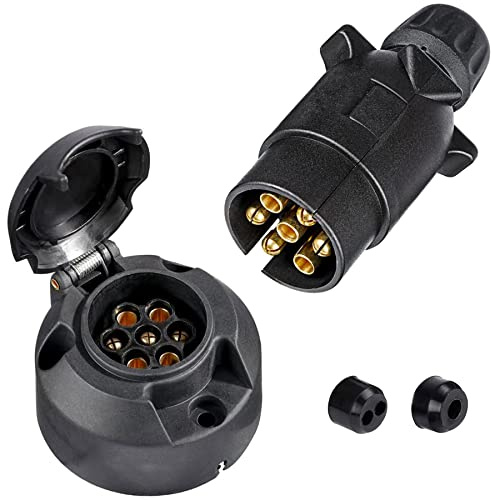 SPARKMOTO Prise Remorque 7 Broches et Fiche Remorque 7 Broches Etanche,12V Adaptateur Prise remorque 7 Broches Femelle et fiche remorque 7 Broches Male pour Remorque Voiture,Porte-vélos(SK0702)