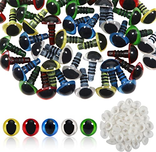 TOAOB 100 Stück 10 mm 5 Farben Sicherheitsaugen und Unterlegscheiben | Häkeltiere Amigurumis,Puppenaugen Zubehör,Kunststoff Material,Plüschtiermit Augen,Marionette Augen ,Knopfaugen