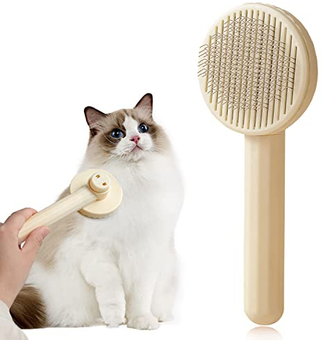 Haustier Hundebürste Katzenbürste, Haar Entferner Haustierbürste, Entfernt Unterwolle, Geschmeidigen Edelstahl Borsten mit Selbstreinigende Funktion, 20 * 7,5cm