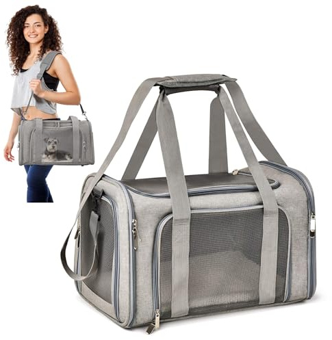 ALLSOPETS Trasportino per Cani, Borsa Morbida per Cani e Gatti di Piccola Taglia, Omologata per Aereo, Borsa Pieghevole con Cuscino per Viaggio Campeggio Escursioni (Grigio Cenere)