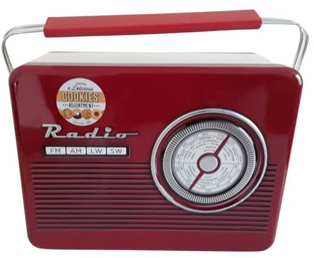 Biscuit Tin Novelty Collectible Retro Radio Themed in Red Containing 260g of Scottish Shortbread Cookies Refillable and Reusable