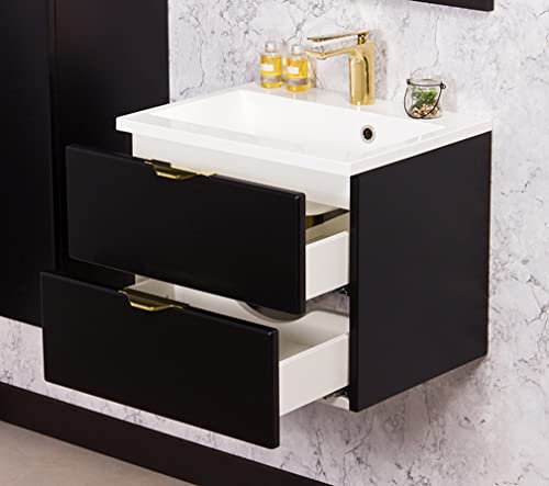 Quentis Waschplatzset Victor 50 (schwarz matt), Waschbecken mit Unterschrank für Badezimmer und Gäste-WC