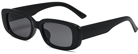 YUELUQU Vintage rechteckige Sonnenbrille modische Retro-Brille mit quadratischem Rahmen Für Damen Herren Mit Uv Schutz (A-Schwarz)