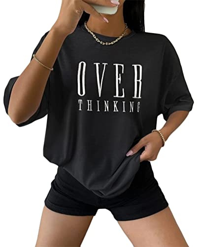 Tomwell Damen Oversized T-Shirt Rundhals Oberteile | Sommer, Kurzarm, mit Buchstaben Druck, Locker, Vintage, Lang, Sport, für Teens