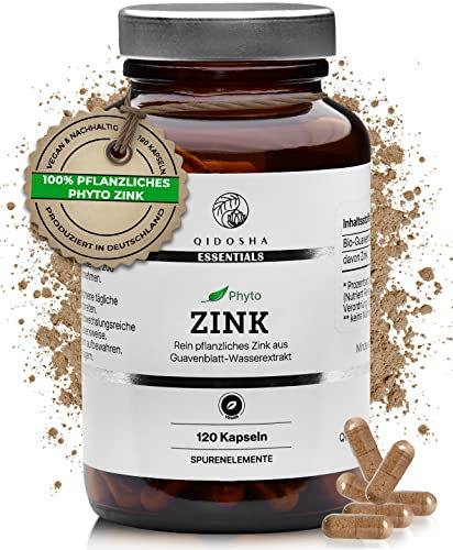 QIDOSHA® pflanzliches Zink aus Guavenblatt-Extrakt, 120 Stk, 20 mg Zink (200% NRV) aus 500 mg hochreinem Guavenblatt-Wasserextrakt je Kapsel, vegan, laborgeprueft