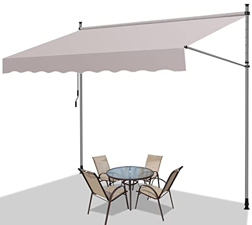 Vigevee Klemmmarkise mit Handkurbel Balkon, 350x120cm Balkonmarkise Sonnenschutz Markise Handkurbel ohne Bohren, UV-beständig Wasserabweisend, Einfache Montage, Beige