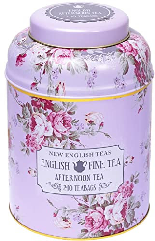 New English Teas Vintage Floral Tea Caddy with 240 English Breakfast Teabags for Tea Lovers, Cottage Core