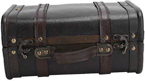 BORDSTRACT Valigia Retrò, Valigia Vintage in Legno con Chiusura a Fibbia, Custodia Organizer Collana Orecchini, Cassapanca Antica con Finiture in Pelle, Oggetti di Scena Decorazione della C(Small)
