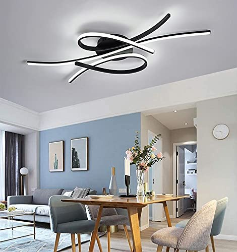 Wohnzimmer LED Deckenleuchten Dimmbar Wohnzimmer Deckenleuchte mit Fernbedienung Moderne Schlafzimmer Lampe Kreative Metall Acryl Design Deckenleuchte,Hängelampe für Büro,Innenbeleuchtung,(Schwarz)