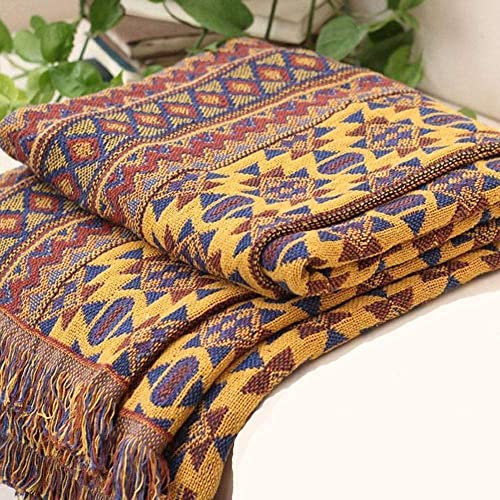 VANJOROY Boho sofadecke tagesdecken, Wohndecke Couchdecke Überwurf mit Fransen,100% handgewebte Doppelseitig Baumwolle für Sofaüberwurf,Sessel,Bett (90 x 180 cm)