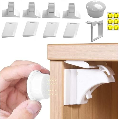 Schrankschlösser für Kinder, magnetische Kindersicherung, Schrankschlösser für Kinder, unsichtbares und entriegeltes Design, kein Bohren erforderlich, einfache Installation in 30 Sekunden mit 3 m