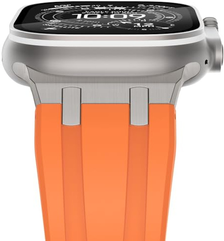 NewWays Silicone Strap Compatible with Apple Watch 49mm 46mm 45mm 44mm 42mm(Series 3 2 1), Sport Straps Replacement Band for iWatch Ultra 3 2 1 Series 11 10 9 8 7 6 SE 5 4 3 2 1,Orange/Titanium