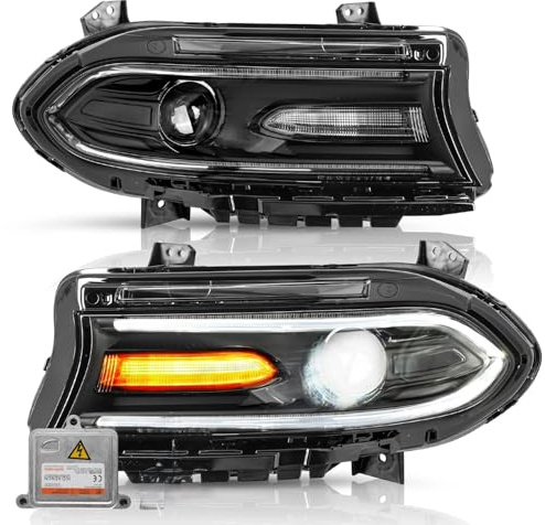 TUSDAR HID/Xenon Headlight Assembly Replacement for 2015 2016 2017 2018 2019 2020 2021 2022 Dodge Charger Projector Headlamp w/HID Ballast Driver and Passenger Side