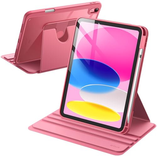 JETech Coque Rotative pour iPad (A16) 11ème/10ème Génération (2025/2022) avec Porte Pencil, Étui Housse de Protection Rotation à 360 Degrés Support, Dos Transparent (Rose)
