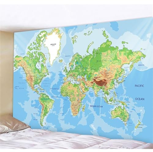 MEKPAM Retro Weltkarte Wandteppich High-Definition Karte Stoff Wandbehang Dekor Aquarell Karte Brief Polyester Tischdecke Yoga Strandtuch 150x130cm