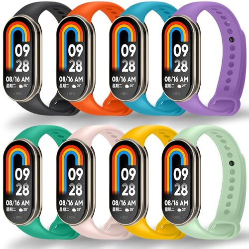 BANGTING 8 Stück Armband Kompatibel mit Xiaomi Mi Band 10/9/8, Ersatzarmband für Xiaomi Smart Band 10, Mi band 9 Armbänder, Ersatzbänder aus TPU, Länge Verstellbar (8 Farben)
