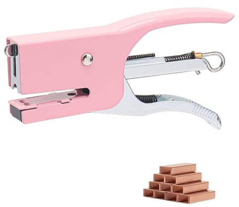 XiowDow Tiny Stapler with Mini Staples Pink Plier Stapler with 1000pcs Rose Gold No.10 Staples Mini Manual Metal Hand Held Staplers for Crafting Desk Desktop Office Supplies Stapling