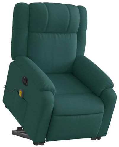 vidaXL Massagesessel, Sessel mit Aufstehhilfe Elektrisch, Relaxsessel mit Liegefunktion Vibrationsfunktion, Fernsehsessel Liegesessel Aufstehsessel, Dunkelgrün Stoff