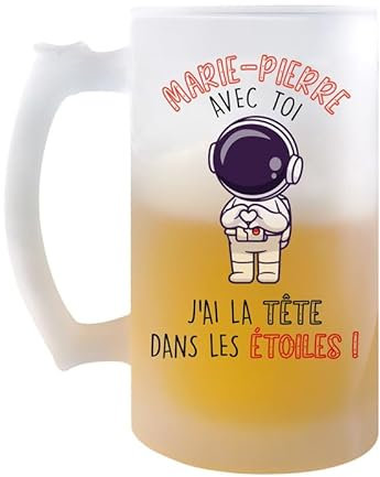 Planetee Chope Marie-Pierre Tête dans les étoiles | Verre à Bière Pression Pinte Couple Saint Valentin Mariage Fiançailles Anniversaire Cadeau Romantique