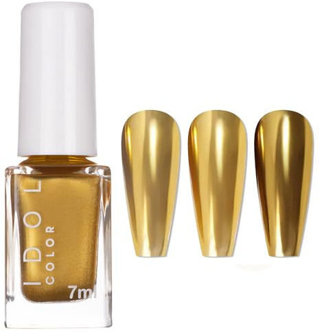 Gold Nail Polish - 3D Mirror Metallic Nail Varnish - Quick Dry Metal Effect Chrome nail polish - Breathable French Manicure Nail Polish Nail Paint - Non Toxic & No Need Nail Lamp