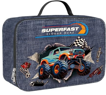 Clastyle Bolsa Termica Porta Alimentos Bebe 3D Bolsa Almuerzo Infantil Niños Portátil Bolsa Comida para Viaje Picnic Guarderia,Camión Monstruo