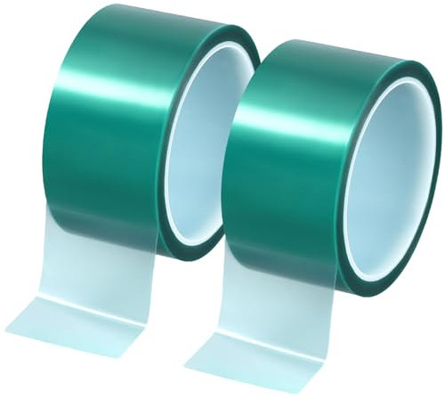 QWORK® 2 Rolls Heat Resistant Tape 50mm x 33m, PET High Temperature Tape Sublimation Tape for Electronics Printing Circuit Board Soldering Masking (Green)
