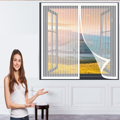 Fliegenschutzgitter für Fenster 150 x 96 cm Insektenschutzgitter Kein Bohren Kinderleichte Montage Magnet Fliegengitter für Alle Universalfenster, Weiß