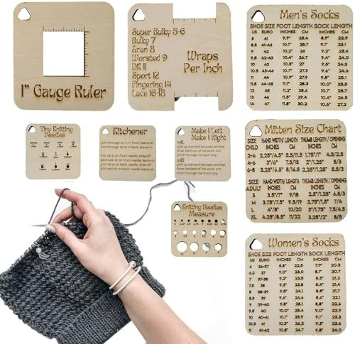 Stricknadelmaß aus, Stricknadelmaß-Lineal - Easy Weaver Strickwerkzeug - Easy Weaver & Drop Spindles, multifunktionale Holzhäkelarbeit, 9 quadratische Gadgets, Drahtstärke zum Spinnen von Wolle