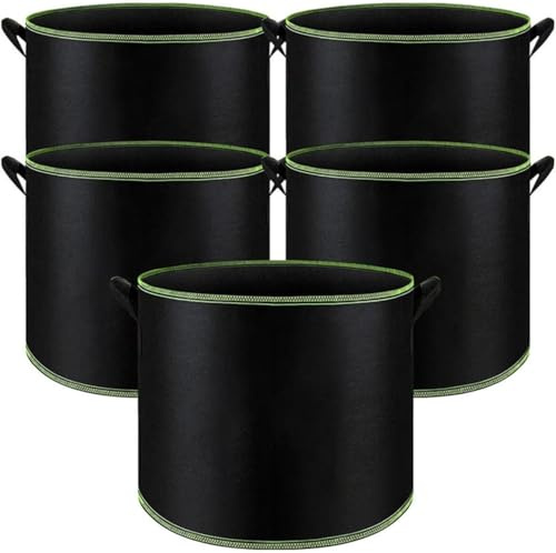 Sobeta 5 Stück pflanzsack 10/20/25l,stofftopf 10/20/25l Mit Griffe,Wiederverwendbare stofftöpfe 10/20/25l,Stoff Pflanztöpfe Runde Belüftungs Pflanztöpfe (4Gallon/10L)