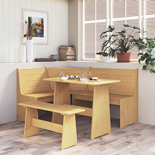 Hommdiy Eckbank mit Rückenlehne Esszimmerbank Küchenbank Sitzbank Holzbank Bank Massivholzbank Wohnzimmer 151cm Massivholz 1 x Eckbank,Honigbraun
