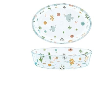 Teglie da Forno Piatto da forno in vetro Ciotola di riso da forno Piatto in borosilicato alto Piatto da pranzo a doppio orecchio Piastra a vapore Insalatiera Ciotola da forno Teglie(1400ml)