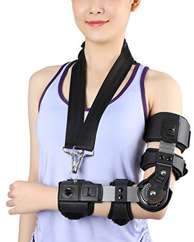 XDAWQP Hinged Elbow Brace, Adults Arm Elbow Splint Immobilizer Brace, Adjustable Elbow Fixator Orthosis For Post Op Elbow Fracture Rehabilitation,Left (Left One Size)