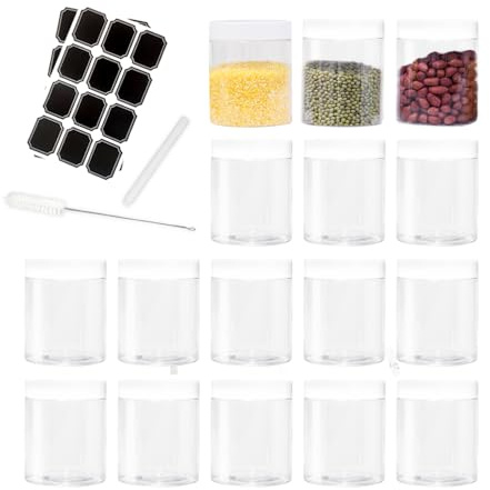 BiBOTLSFLY 250ml 16pcs Clear Plastic Round Jars with White Lids, Leak-Proof Storage Jars Containers for DIY Crafts, Kitchen Use, Beauty Product and More