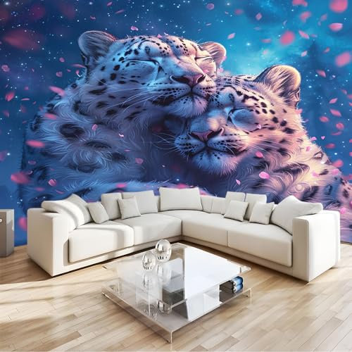 PLEETS Fototapete 3D Effekt Tierpaar Gepard Tapeten Vliestapete Wandtapete Moderne Design Wand Wandbild Schlafzimmer Wohnzimmer Flur Wanddeko 250 x 175 cm
