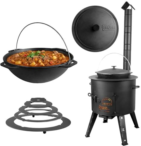 Ø44cm Uchag 2mm stahl Utschak mit Adapter-Ringe Abzugsrohr 10L Kazan rund WOK Kasan Utschag Feldküche Feuerstelle Campingofen Außenküche Eintopfofen
