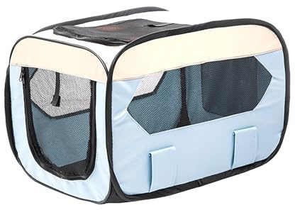 Faltbare Hundebox Katzenbox für Auto: Transportbox für Haustiere Reisen Tragbar Sicher Atmungsaktiv Outdoor Haustierkäfig mit Sicherheitsgurt (Hellblau, 50 * 30 * 30cm)
