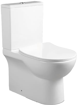 BAIKAL Inodoro de Cerámica T9. WC Compacto a Suelo con Sistema Rimless y cisterna Monobloque con mecanismo de Doble Descarga. Sanitario completo con Salida Dual y Asiento con caída Amortiguada.