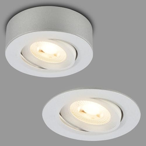 BRILONER - 2 en 1 Spot LED apparent et spot encastrable orientable, lumière blanche chaude, plat, LED Spot 230V, spot de plafond, luminaire encastrable, 68mm dimensions du trou, 90x30mm, chrome mat